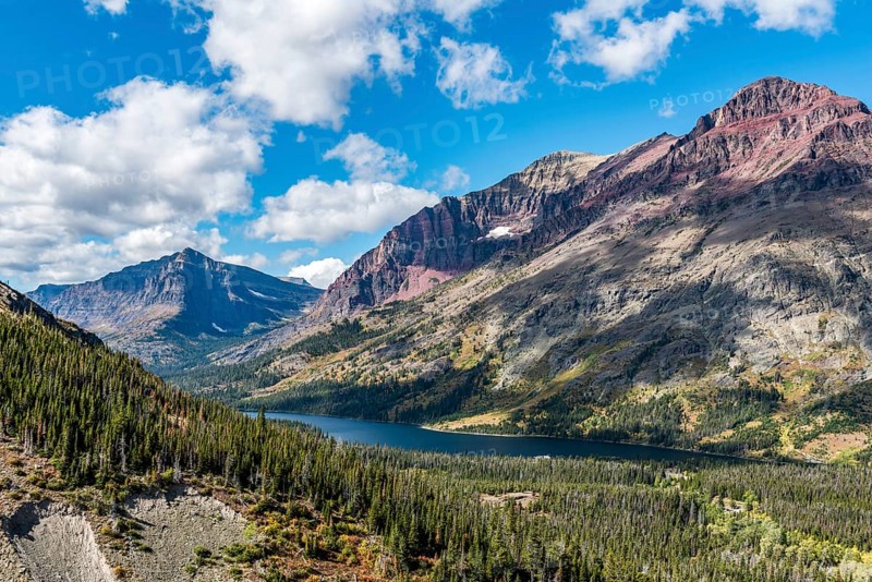 View from Continental Divide Trail on Mountain Lake Two Medicine Lake Mountain Lake and Mountain Landscape