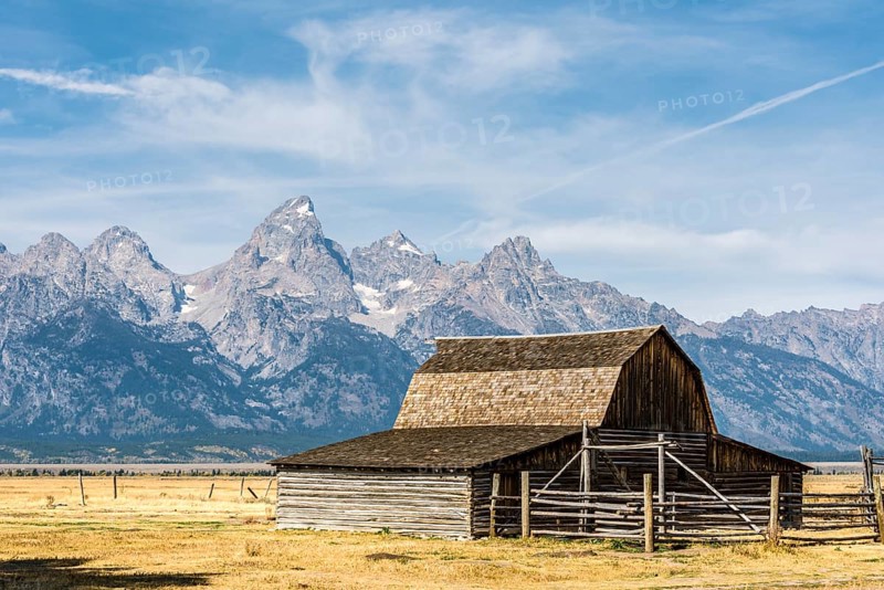 Historic old barn in front of the Teton Range