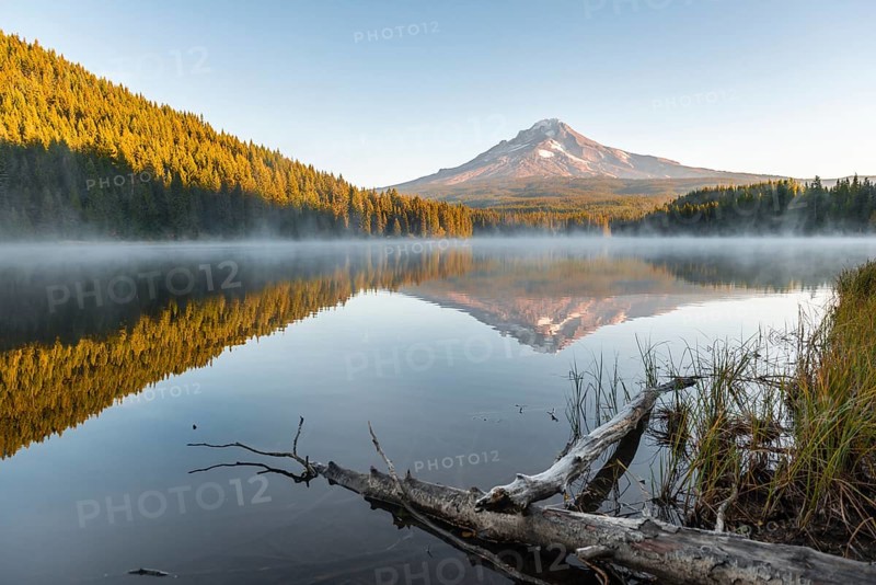 Reflection of the volcano Mt. Hood in Lake Trillium Lake
