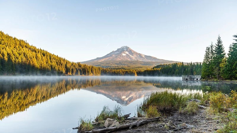 Reflection of the volcano Mt. Hood in Lake Trillium Lake