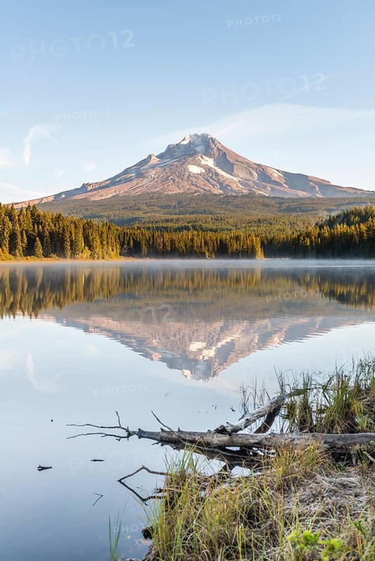 Reflection of the volcano Mt. Hood in Lake Trillium Lake