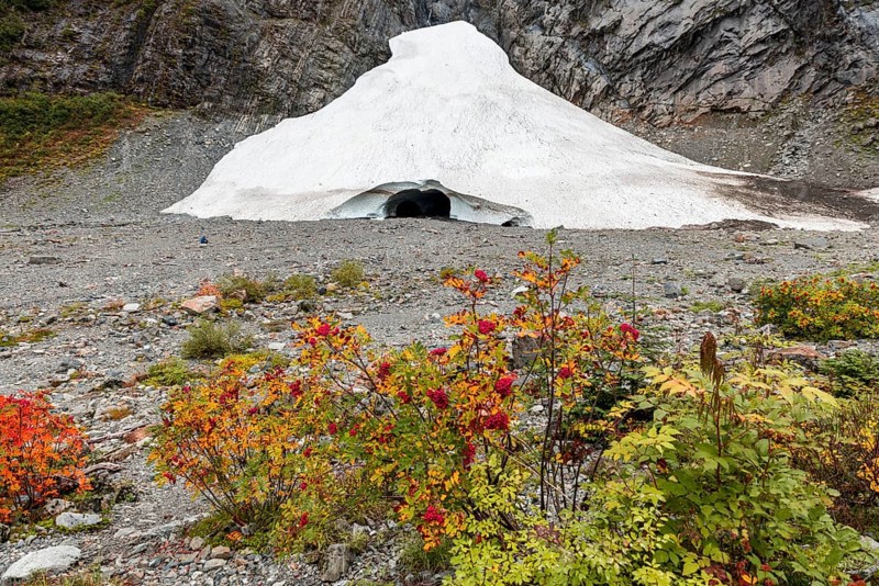 Entrance of an ice cave of a glacier