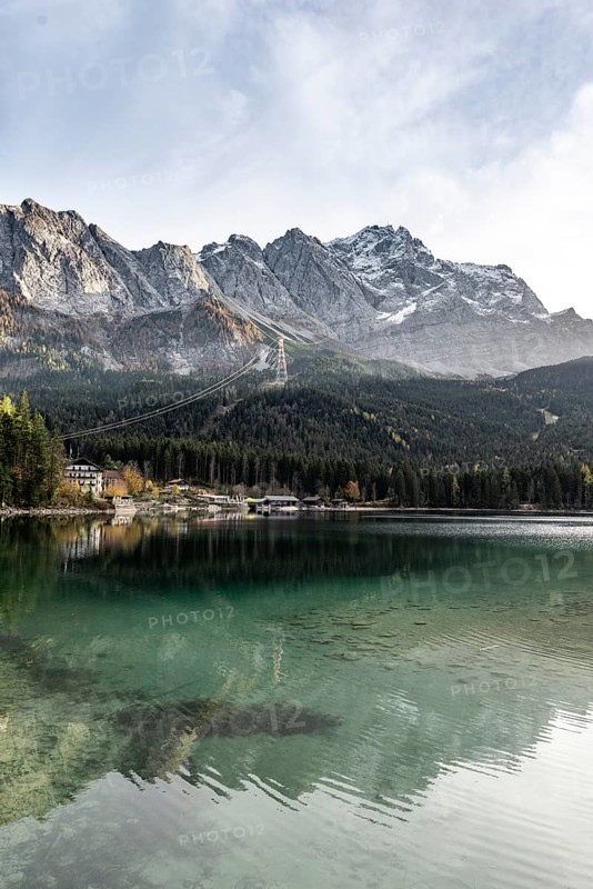 Eibsee lake in front of Zugspitze massif