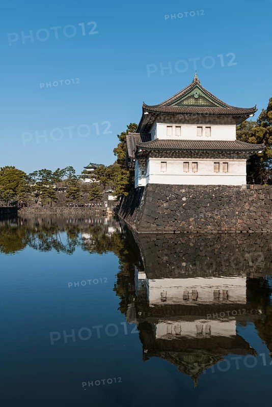 Watchtower at Kikyo-mon Gate behind moat