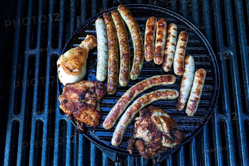 Grilled sausages and turkey meat