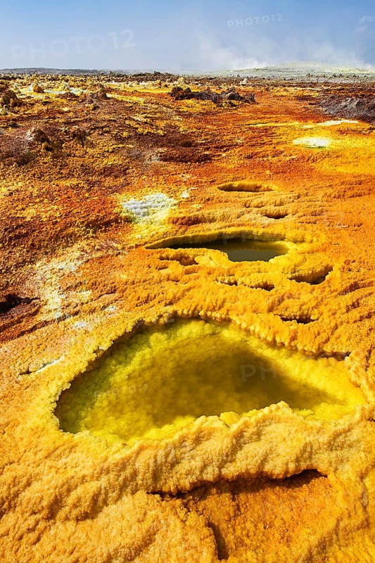 Geothermal area with sulphur deposits and acidic salt lakes