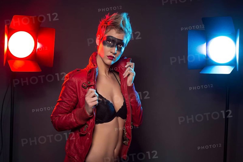 Woman with black make-up mask