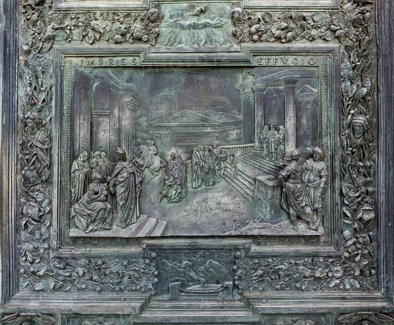 Bronze relief at the entrance portal
