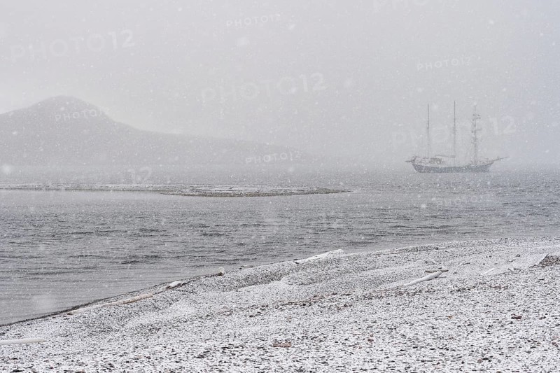 Barkentine Antigua in the snow drift