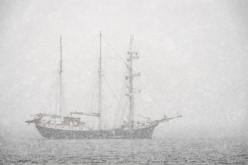 Barkentine Antigua in the snow drift