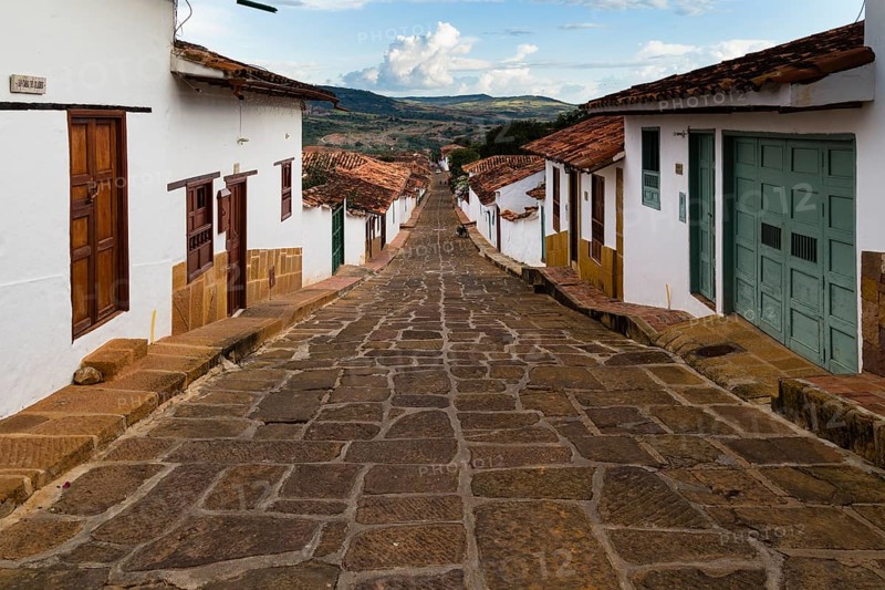 White Houses and Cobblestone Street