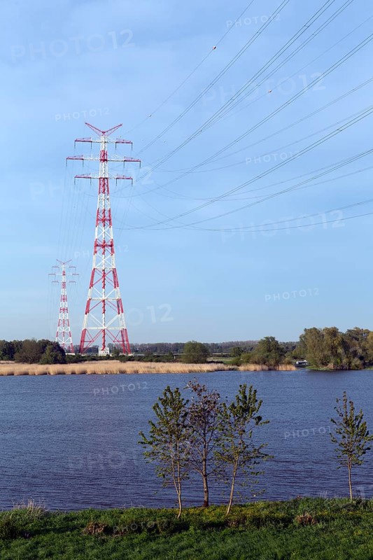 High voltage line Elbe crossing across the Elbe