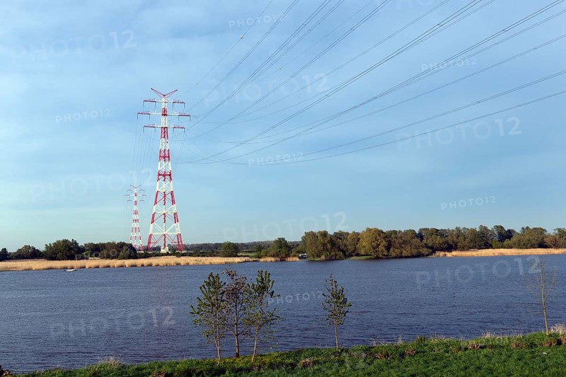 High voltage line Elbe crossing across the Elbe