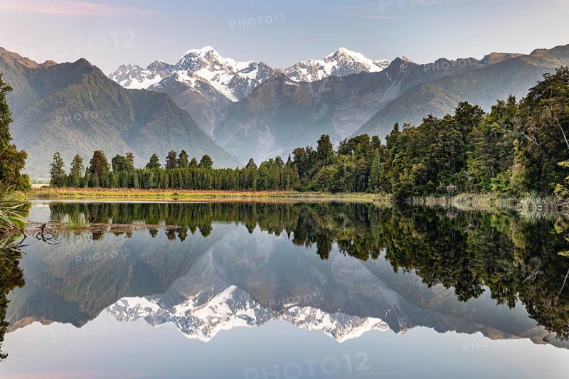 View of snow-covered Mount Cook and Mount Tasman