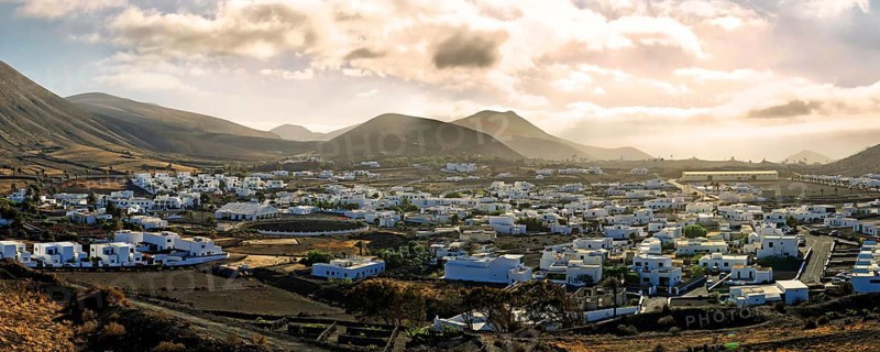 View of Uga surrounded by volcanic cones