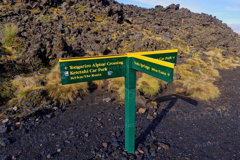 Signpost along the Tongariro Alpine Crossing trail