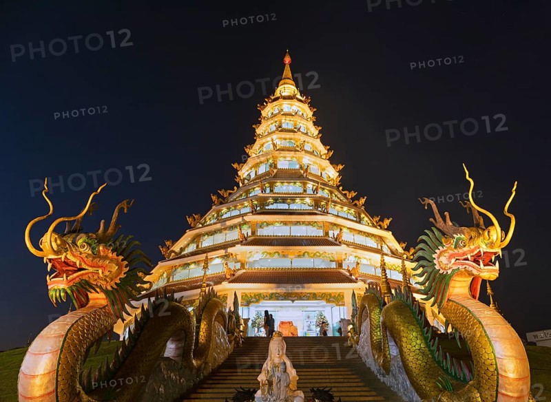Nine-storey Chinese pagoda at dusk