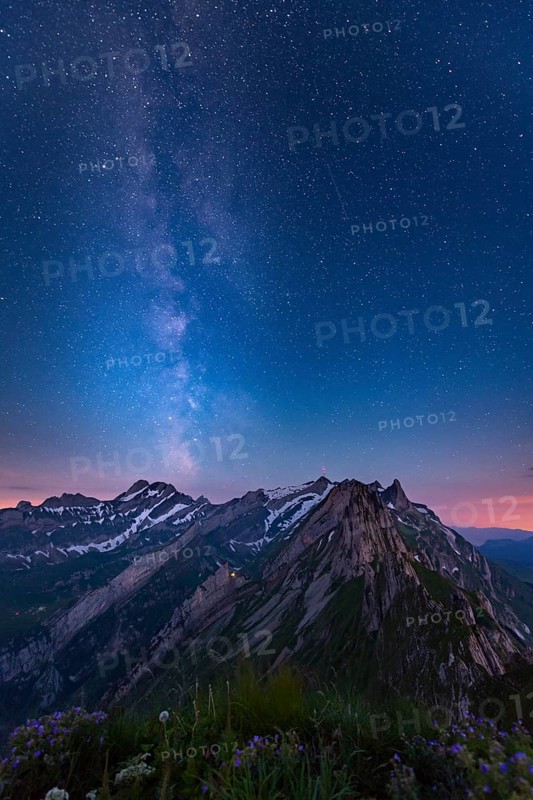 Santis massif with night sky and Milky Way