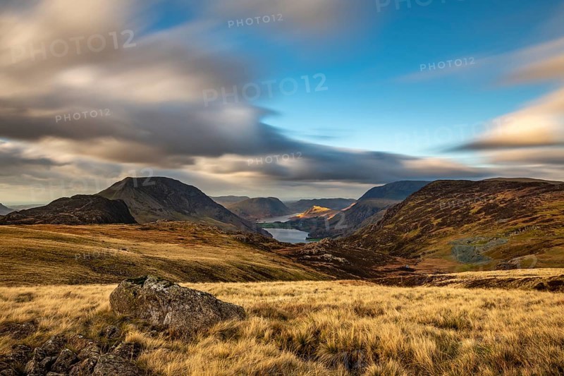 Autumn Mountain Landscape with Cloudy Sky