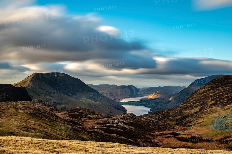 Autumn Mountain Landscape with Cloudy Sky