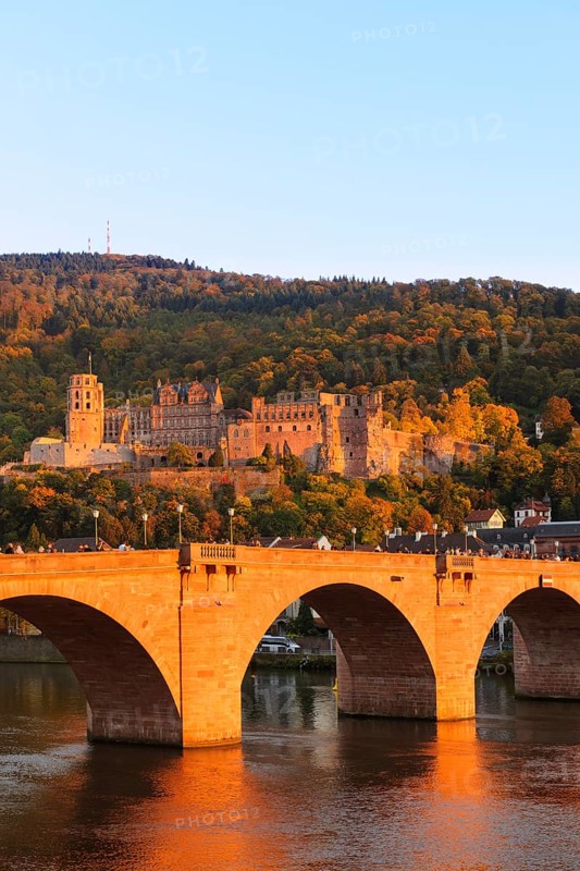 Heidelberg Castle with Karl Theodor Bridge in the Evening Light