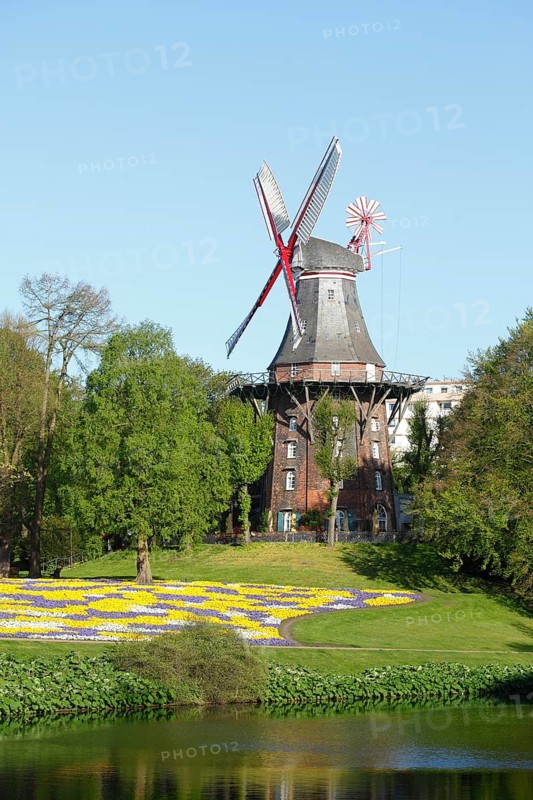 Windmill Herdentorswallmuhle in ramparts in spring