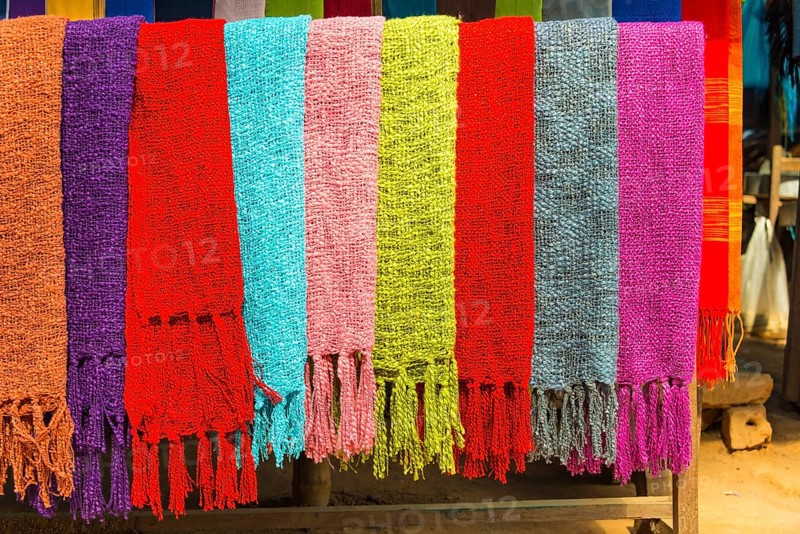 Strung different coloured fabrics