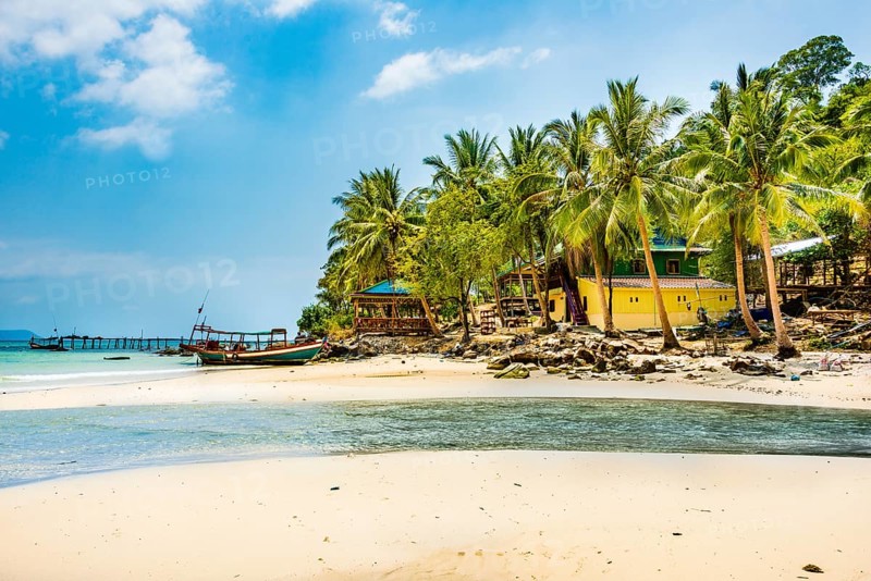 Idyllic sandy beach with palm trees at Long Beach