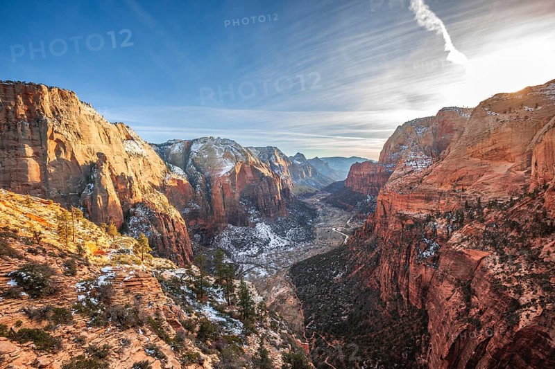 View from Angels Landing into Zion Canyon with Virgin River