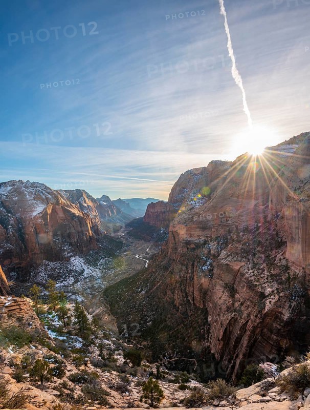 View from Angels Landing into Zion Canyon with Virgin River
