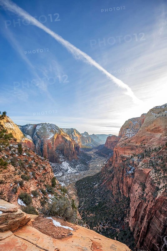 View from Angels Landing into Zion Canyon with Virgin River