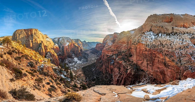 View from Angels Landing into Zion Canyon with Virgin River