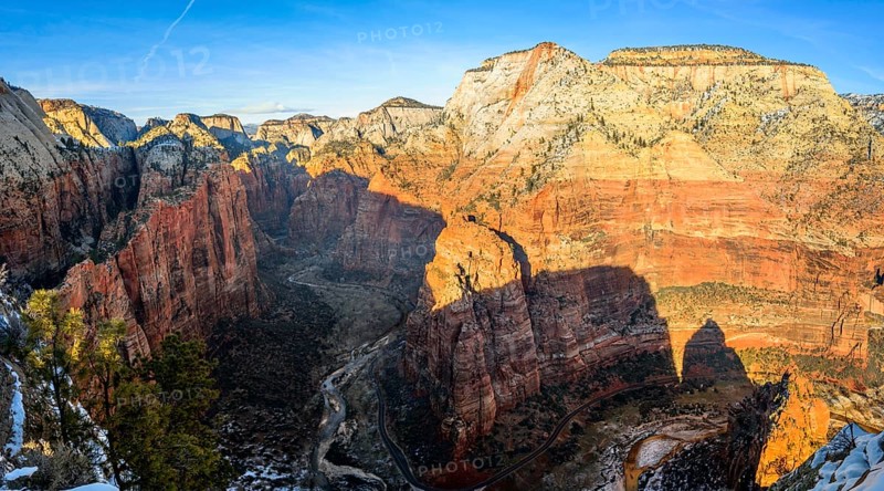 View from Angels Landing towards Zion Narrows on Virgin River