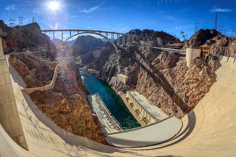 View of the Hoover Dam Bypass Bridge and Dam from the Hoover Dam