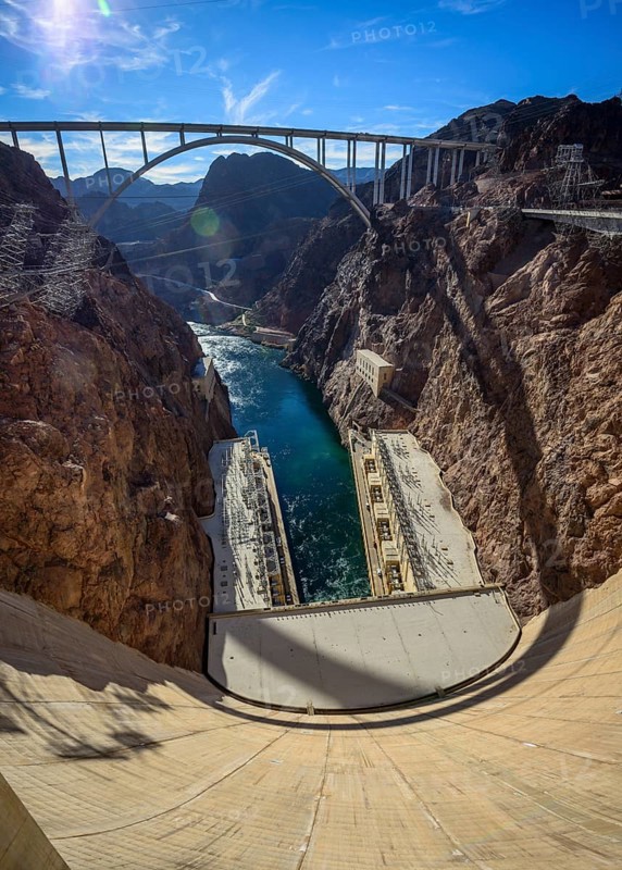 View of the Hoover Dam Bypass Bridge and Dam from the Hoover Dam