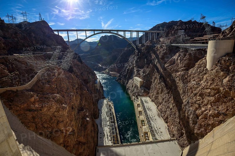 View of the Hoover Dam Bypass Bridge and Dam from the Hoover Dam