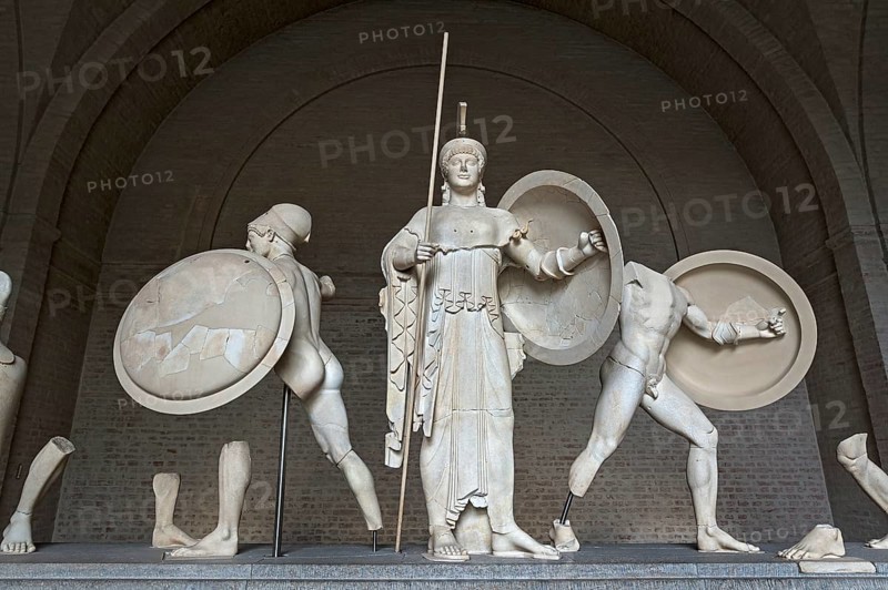 West pediment of the temple of Aegina with standing Athena