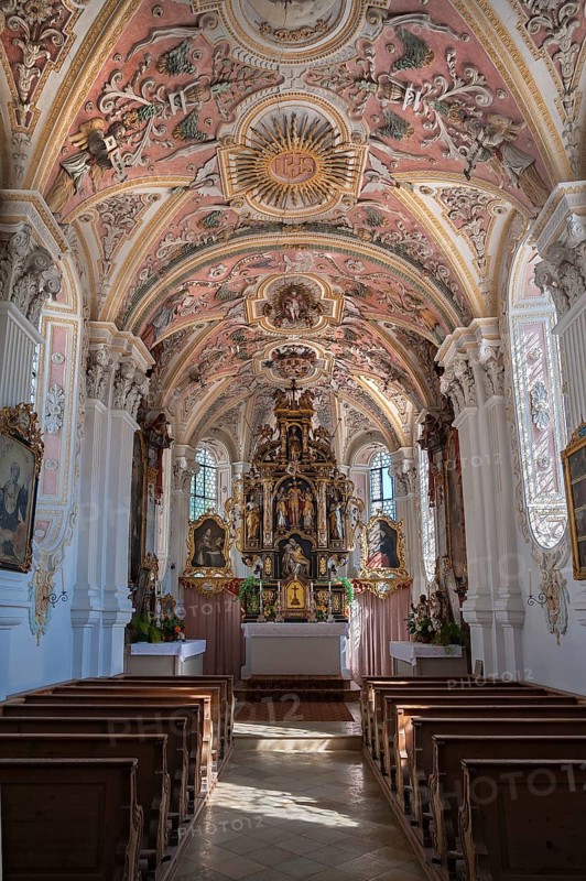 Interior and chancel of Chapel of the Holy Blood in Fischbachau
