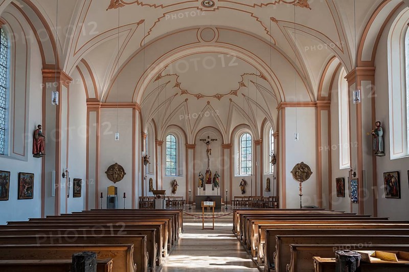 Interior and sanctuary of Parish Church of Mary's Assumption in Miesbach