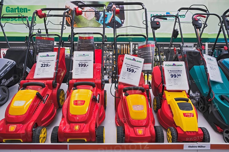 Electric lawn mower at hardware store