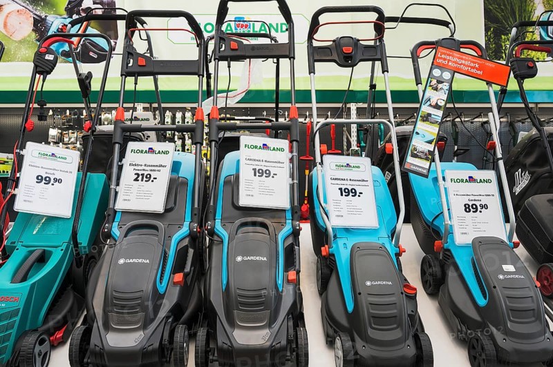 Electric lawn mower at hardware store