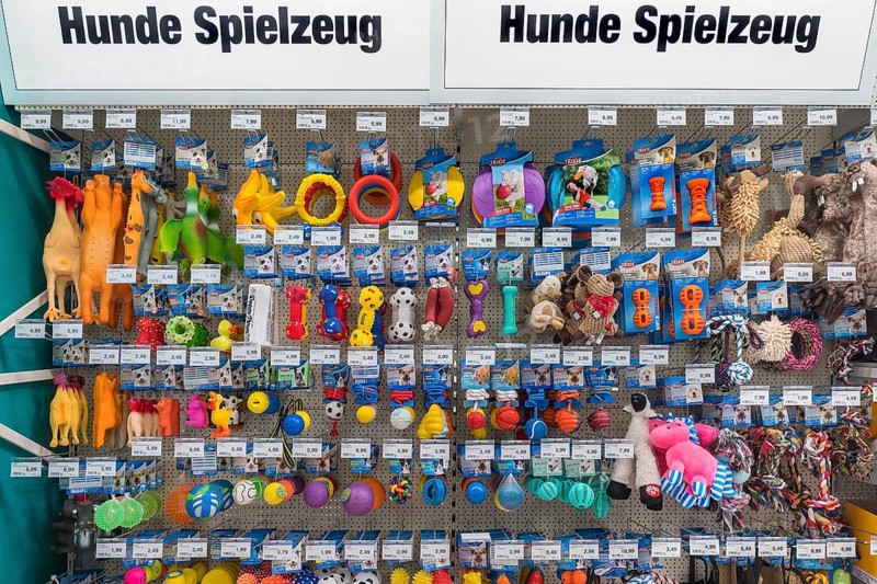 Dog toys in hardware store