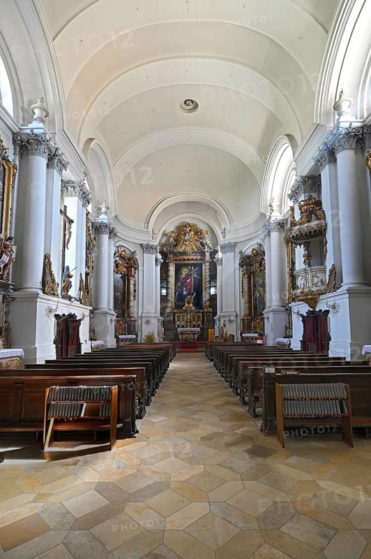 Interior view of the monastery church with sanctuary