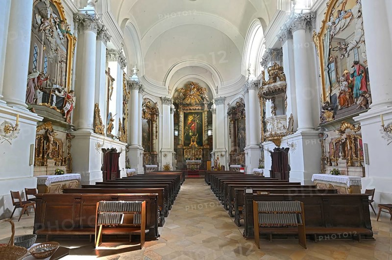 Interior view of the monastery church with sanctuary
