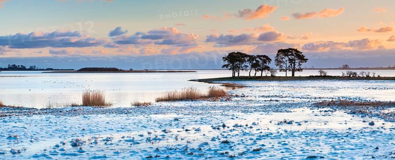 Sunrise at Strelasund between Stralsund and Greifswald in winter