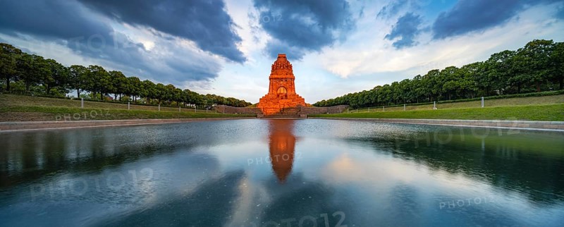 Monument to the Battle of Nations in evening light with cloudy sky