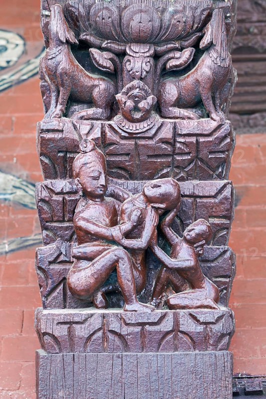 Erotic wood carvings at Bachhareshwari temple