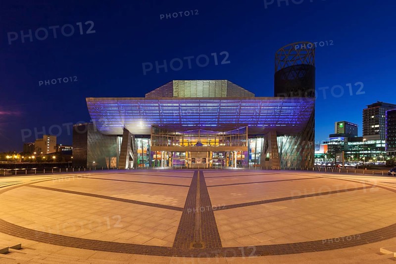 Lowry Theatre illuminated at night