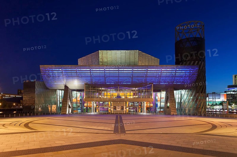 Lowry Theatre illuminated at night