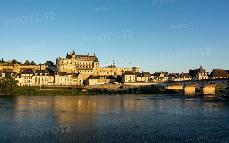 Amboise chateau at sunset on the Loire River